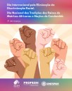#PARATODOSVEREM Imagem representando antebraços erguidos com punhos cerrados de variados tons de pele; em primeiro plano, tons de amarelo, encostados em antebraços pretos próximos a rosados, simbolizando raças/cores de pele branca, negra, amarela, vermelha, parda. Mais ao fundo, vê-se um círculo branco detrás do qual raios de luz emergem. Na parte superior está escrito “Dia Internacional pela Eliminação da Discriminação Racial – 21 de março”. Na parte inferior, aparecem os logotipos da DDH, Propedh e Unespar.