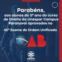Aprovação dos acadêmicos(as) do Curso de Direito da UNESPAR Campus de Paranavaí no 43º Exame de Ordem Unificado